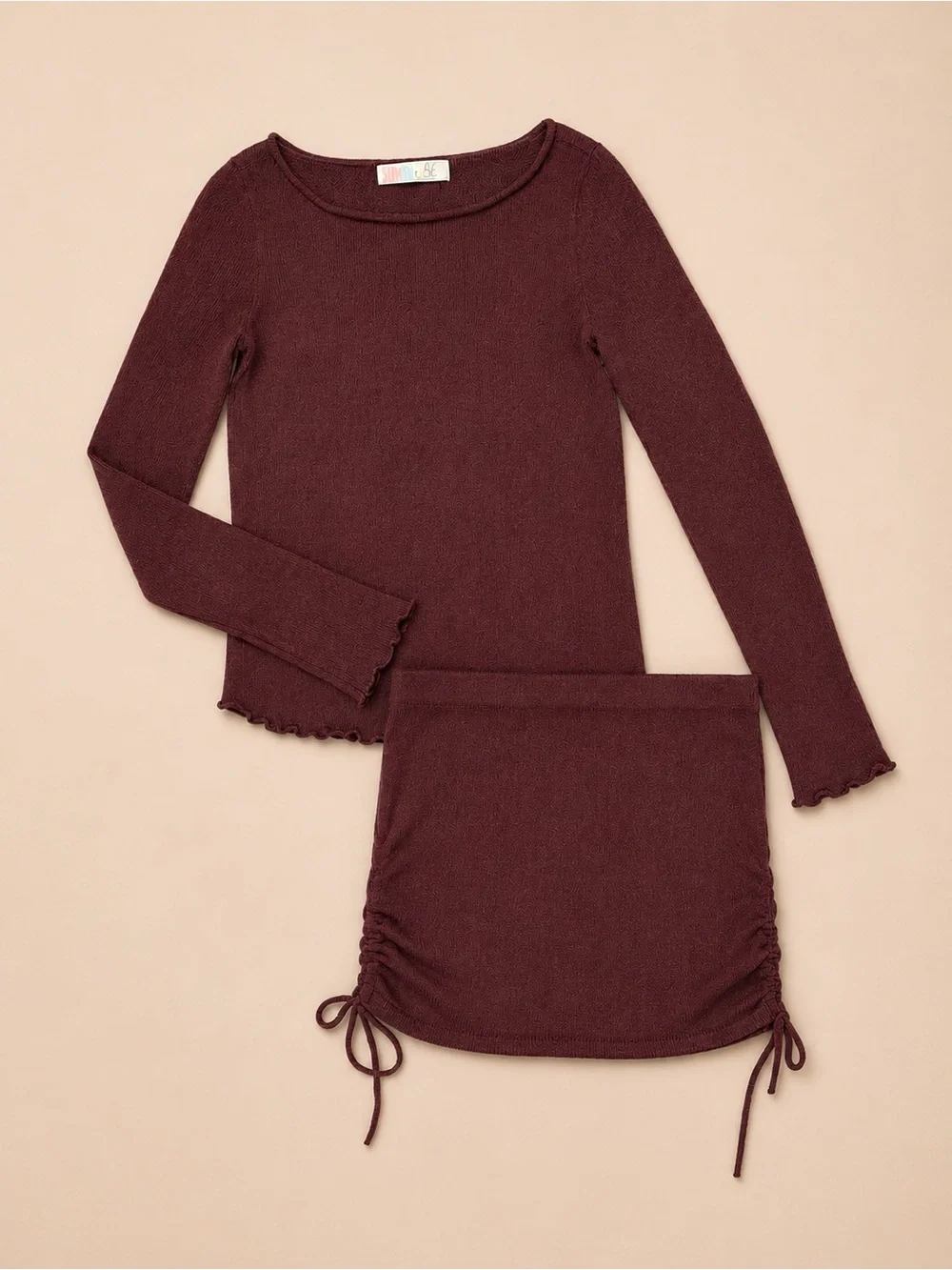 Free People Beach Cabo Sweater Skirt Set S Chocolate Brown Merlot Ruched Boho